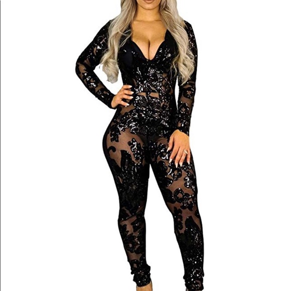 Pants - ✨🖤Sexy Sequins Sheer Long Sleeve Jumpsuit 🖤✨